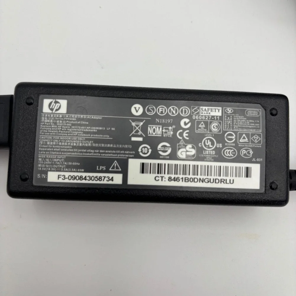 HP Laptop Power Supply OS Black Excellent 384019-002 65W AC Adapter Charger